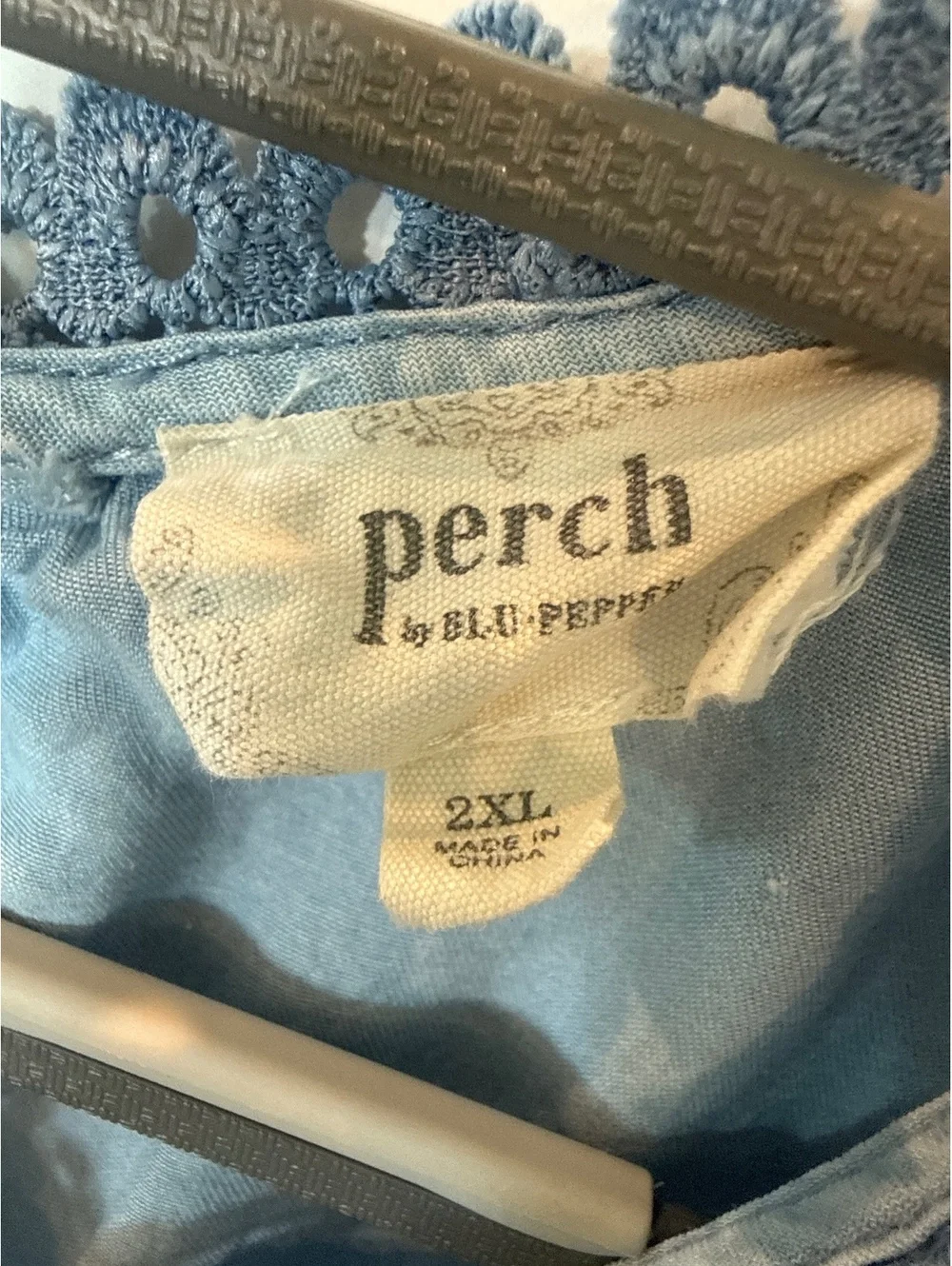 Perch by Blu Pepper Women's 2XL Blue Lyocell Blouse with Lace Trim
